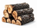 Neatly Stacked Firewood Ready for Winter in Front of White Background Close Up Royalty Free Stock Photo