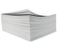 A neatly stacked pile of blank white papers on a plain white background Royalty Free Stock Photo