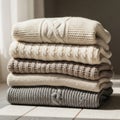 Stack of Folded Knitted Sweaters Royalty Free Stock Photo