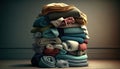 A Neatly Stacked Pile Of Folded Laundry. Generative AI