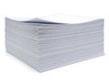 A neatly stacked pile of white printer paper on a plain white background Royalty Free Stock Photo