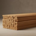 A neatly stacked pile of wooden sticks is arranged in parallel rows, creating a Royalty Free Stock Photo