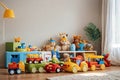 Neatly stacked toys in a child's room. Royalty Free Stock Photo