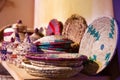 Neatly woven colourful baskets made of date palm leaves