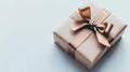 A neatly wrapped gift box with a satin peach ribbon on a white backdrop, the essence of a thoughtful present Royalty Free Stock Photo