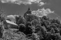 Pernstejn castle view from the garden B&W