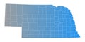 Nebraska administrative map. counties map of Nebraska, blank Map, empty map of Nebraska Royalty Free Stock Photo