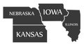Nebraska - Kansas - Iowa - Illinois Map labelled black