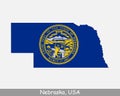 Nebraska Map Flag. Map of NE, USA with the state flag isolated on white background. United States, America, American, United State Royalty Free Stock Photo