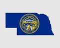 Nebraska Map Flag. Map of NE, USA with the state flag. Royalty Free Stock Photo