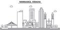 Nebraska, Omaha architecture line skyline illustration. Linear vector cityscape with famous landmarks, city sights Royalty Free Stock Photo