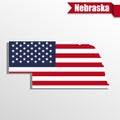 Nebraska State map with US flag inside and ribbon Royalty Free Stock Photo