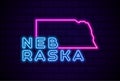 Nebraska US state glowing neon lamp sign Realistic vector illustration Blue brick wall glow