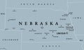 Nebraska, NE, gray political map, US state, Cornhusker State