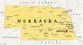 Nebraska, NE, political map, US state, nicknamed Cornhusker State