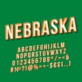 Nebraska vintage 3d vector lettering. Retro bold font, typeface. Pop art stylized text. Old school style letters