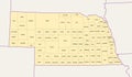 Nebraska, U.S. state, subdivided into 93 counties, political map Royalty Free Stock Photo