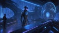 Nebula Ballet: Cyberpunk Hacker\'s Dance Among Celestial Clouds. Generative AI