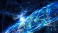 Nebula and galaxies in the universe. Abstract space background. Panoramic view of deep cosmos. Magic blue Veil Nebula and big star