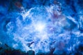 Nebula and galaxies in the universe. Abstract space background. Supernova star in deep cosmos. Magic blue nebula in outer space Royalty Free Stock Photo