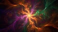 A nebula of neon purple and green swirls around a neon orange star creating a mesmerizing effect