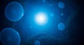 Abstract glowing blue orbs and light in dark cosmic nebula background Royalty Free Stock Photo