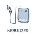 Nebulizer, a drug delivery device used to administer medication in the form of a mist inhaled into the lungs. minimalist hand draw