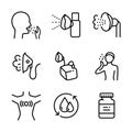Nebulizer signs collection. Medical equipment for inhalation in the diseases, asthma, bronchitis. Healthcare symbol isolated on Royalty Free Stock Photo