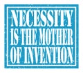 NECESSITY IS THE MOTHER OF INVENTION, text written on blue stamp sign Royalty Free Stock Photo