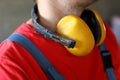 On neck builder hang yellow soundproof headphones