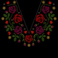 Neck line embroidery with roses flowers vector illustration