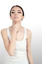 Neck Pain. Beautiful Woman Having Pain In Neck, Painful Feeling Royalty Free Stock Photo