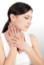 Neck Pain. Beautiful Woman Having Pain In Neck, Painful Feeling Royalty Free Stock Photo