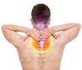 NECK Pain - Male Hurt Cervical Spine isolated on white - REAL An Royalty Free Stock Photo