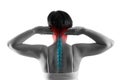 Neck pain, sciatica and scoliosis in the cervical spine isolated on white background, chiropractor treatment concept Royalty Free Stock Photo