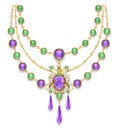 Necklace with amethyst and green gems