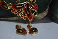 Necklace and earrings are gold and painted in red. To add beauty Designed Charming,