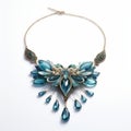 Blue Tear Necklace With Gold Leaves - High Detailed 3d Design