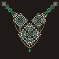 Necklace female embroidery emerald and gold rhinestones, precious stones, gems, fashion Royalty Free Stock Photo