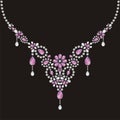 Necklace female embroidery with silver and pink precious stones, fashion print t-shirt shine from brilliant stones