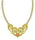 Necklace gold jewelry design heart set with ruby. Royalty Free Stock Photo