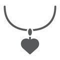 Necklace with heart glyph icon, jewelry and accessory, pendant sign, vector graphics, a solid pattern on a white