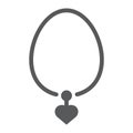 Necklace with heart glyph icon, jewelry and chain, pendant sign, vector graphics, a solid pattern on a white background.