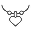 Necklace with heart line icon. Pendant with heart vector illustration isolated on white. Jewelry outline style design