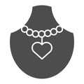 Necklace with heart on manikin solid icon. Pendant with heart on mannequin vector illustration isolated on white Royalty Free Stock Photo