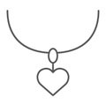 Necklace with heart thin line icon, jewelry and accessory, pendant sign, vector graphics, a linear pattern on a white Royalty Free Stock Photo