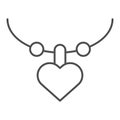 Necklace with heart thin line icon. Pendant with heart vector illustration isolated on white. Jewelry outline style