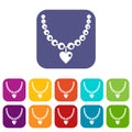 Necklace icons set flat