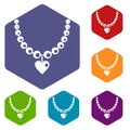 Necklace icons set hexagon