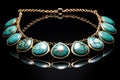 Necklace with large turquoise stones close up on the black background Royalty Free Stock Photo